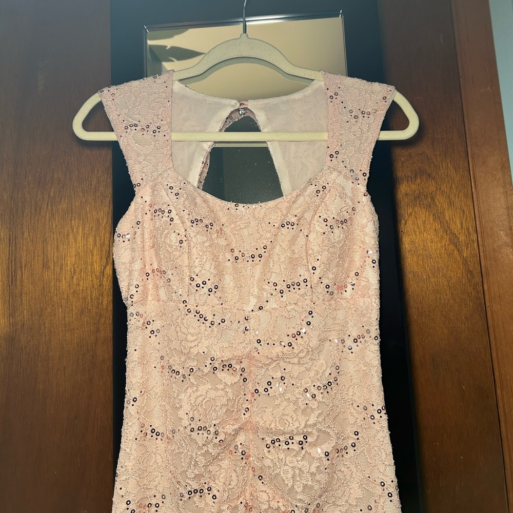 Pink Sequined Lace Prom Dress